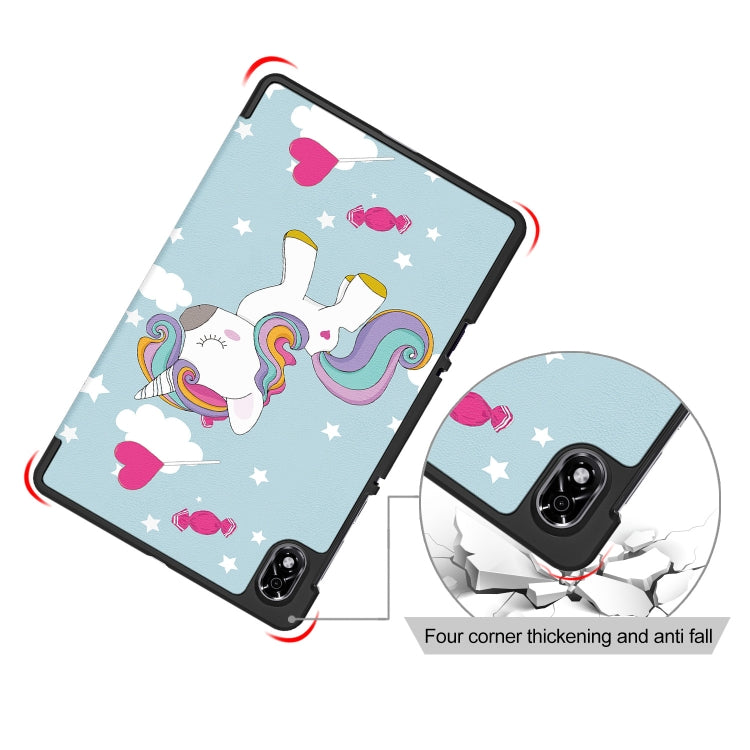 For Lenovo Legion Y700 3-folding Magnetic Buckle Coloured Drawing Leather Smart Tablet Case(Rainbow Unicorn) by bashfashion