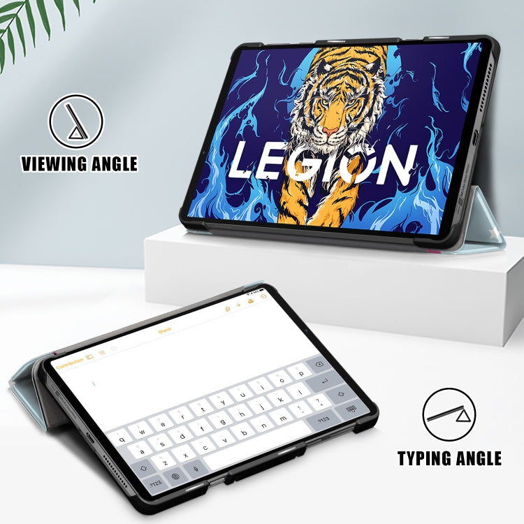 For Lenovo Legion Y700 3-folding Magnetic Buckle Coloured Drawing Leather Smart Tablet Case(Rainbow Unicorn) by bashfashion