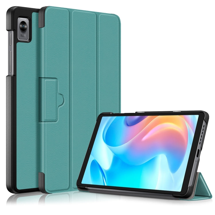 For Realme Pad Mini 8.7 3-folding Magnetic Buckle Custer Texture Leather Tablet Case(Dark Green) by bashfashion