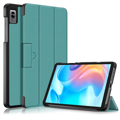 For Realme Pad Mini 8.7 3-folding Magnetic Buckle Custer Texture Leather Tablet Case(Dark Green) by bashfashion