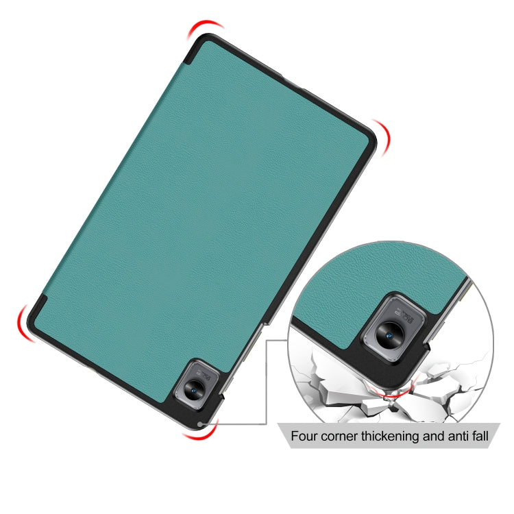 For Realme Pad Mini 8.7 3-folding Magnetic Buckle Custer Texture Leather Tablet Case(Dark Green) by bashfashion