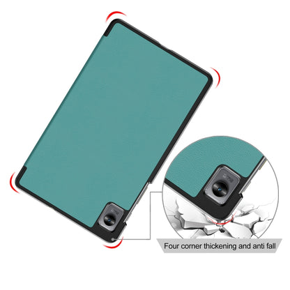 For Realme Pad Mini 8.7 3-folding Magnetic Buckle Custer Texture Leather Tablet Case(Dark Green) by bashfashion