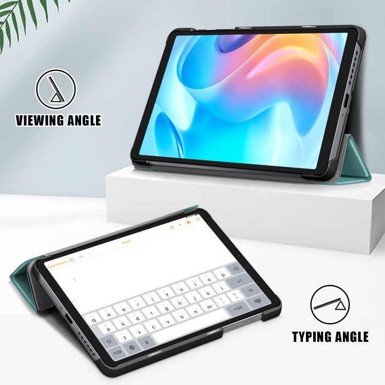 For Realme Pad Mini 8.7 3-folding Magnetic Buckle Custer Texture Leather Tablet Case(Dark Green) by bashfashion