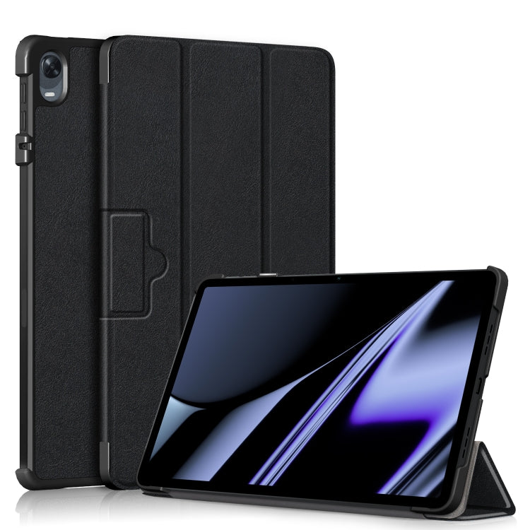 For OPPO Pad 11 inch 3-folding Magnetic Buckle Custer Texture Leather Tablet Case(Black) by bashfashion