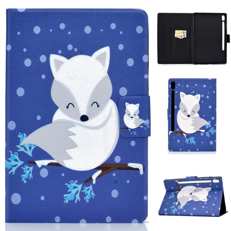 For Galaxy Tab S6 T860 Electric Pressed Left Right Flat Feather Case with Sleep Function Pen Cover & Card Slot & Holder(Arctic Fox) by bashfashion