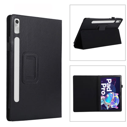 For Lenovo Tab P11 Pro Gen 2 Litchi Texture Leather Tablet Case with Holder(Black) by bashfashion