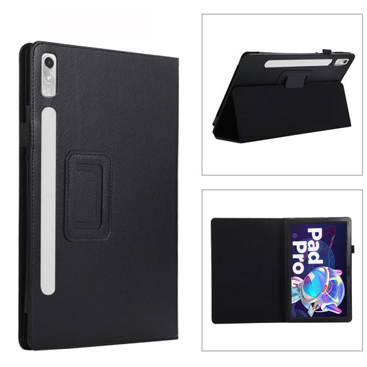 For Lenovo Tab P11 Pro Gen 2 Litchi Texture Leather Tablet Case with Holder(Black) by bashfashion