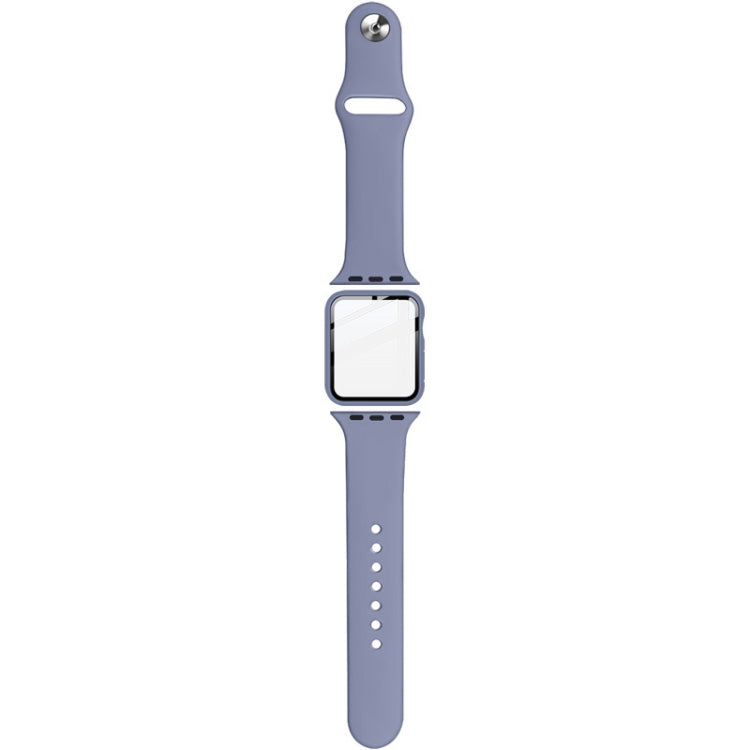 For Apple Watch SE 2022 40mm imak Silicone Watch Band PC Frame with Tempered Glass Film(Navy Blue) by bashfashion