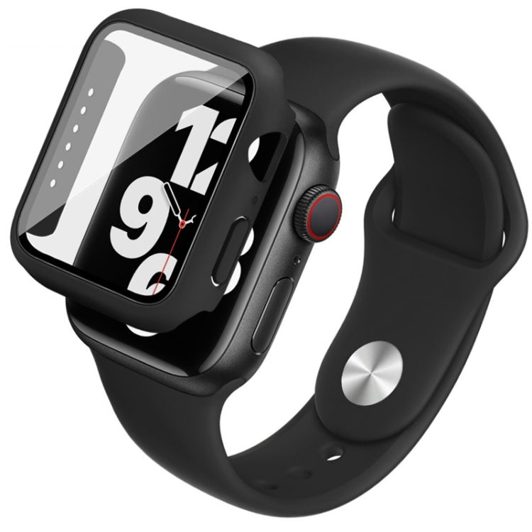 For Apple Watch SE 2022 44mm imak Silicone Watch Band PC Frame with Tempered Glass Film(Black) by bashfashion