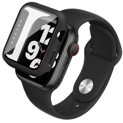 For Apple Watch SE 2022 44mm imak Silicone Watch Band PC Frame with Tempered Glass Film(Black) by bashfashion