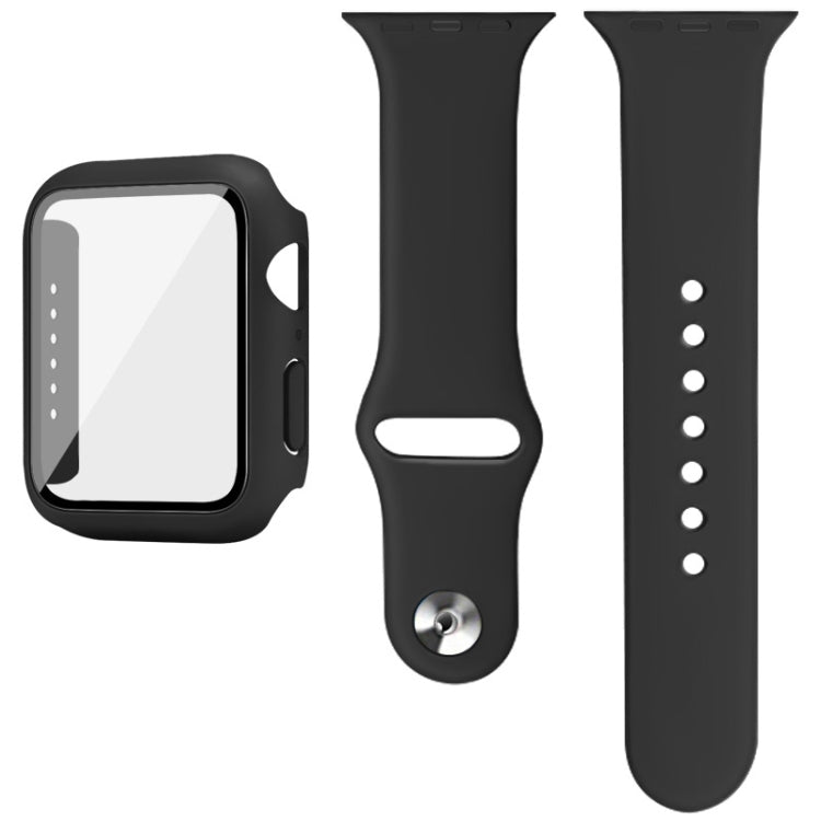 For Apple Watch SE 2022 44mm imak Silicone Watch Band PC Frame with Tempered Glass Film(Black) by bashfashion