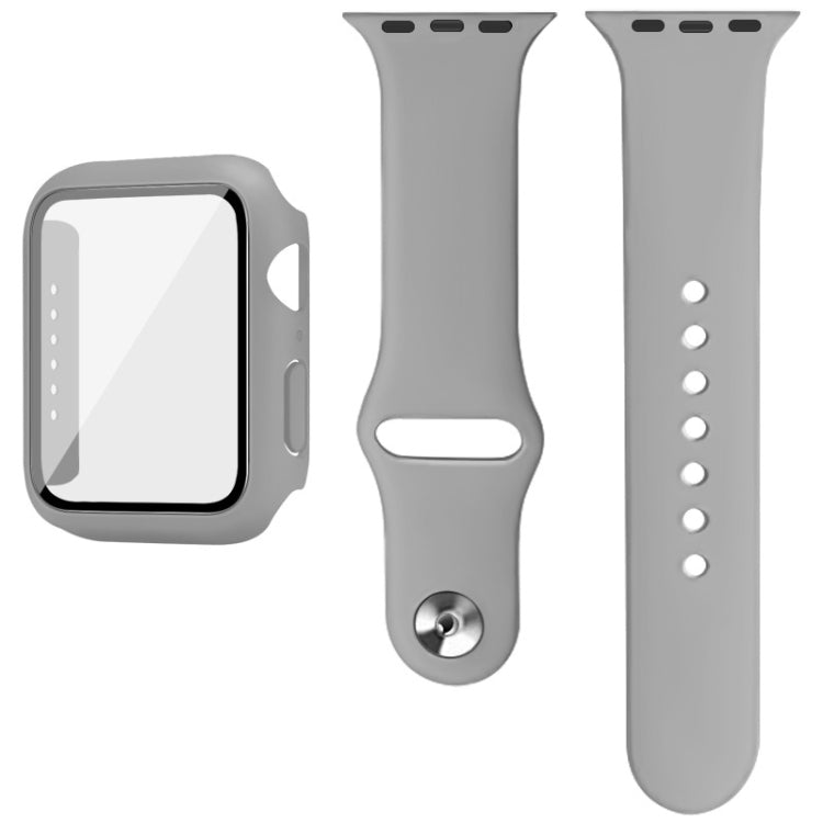 For Apple Watch SE 2022 44mm imak Silicone Watch Band PC Frame with Tempered Glass Film(Grey) by bashfashion