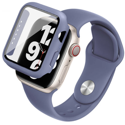 For Apple Watch SE 2022 44mm imak Silicone Watch Band PC Frame with Tempered Glass Film(Navy Blue) by bashfashion