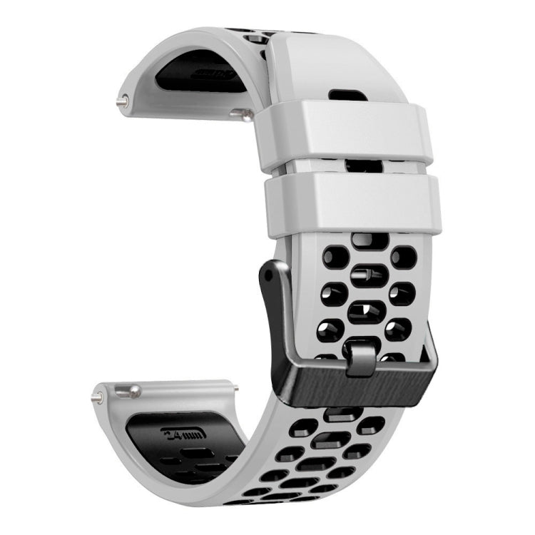 For Suunto 7 Three Rows Holes Silicone Watch Band(White Black) by bashfashion