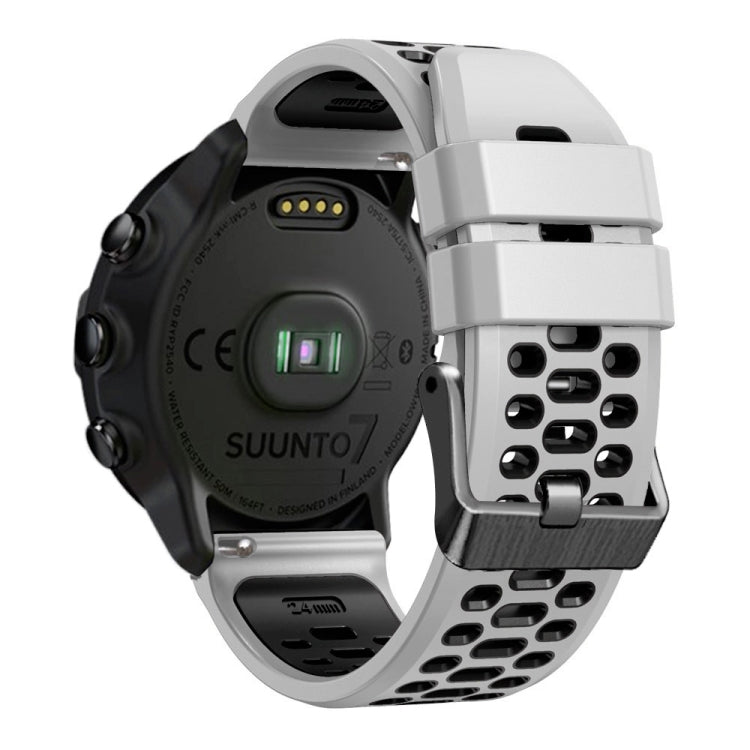 For Suunto 7 Three Rows Holes Silicone Watch Band(White Black) by bashfashion