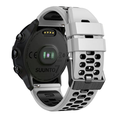 For Suunto 7 Three Rows Holes Silicone Watch Band(White Black) by bashfashion