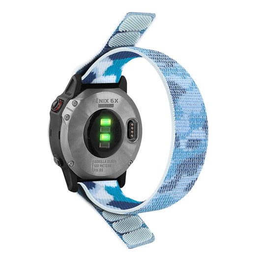 For Garmin Fenix 7 Hook And Loop Fastener Nylon Watch Band(Camouflage Blue) by bashfashion