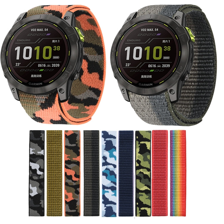 For Garmin Fenix 7 Hook And Loop Fastener Nylon Watch Band(Camouflage Green) by bashfashion