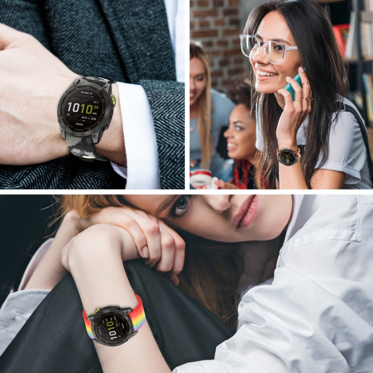 For Garmin Fenix 7 Hook And Loop Fastener Nylon Watch Band(Camouflage Green) by bashfashion