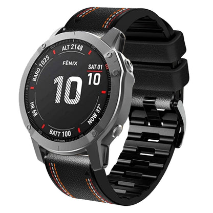 For Garmin Fenix 7 Tricolor Stitching Silicone Leather Watch Band(Black) by bashfashion