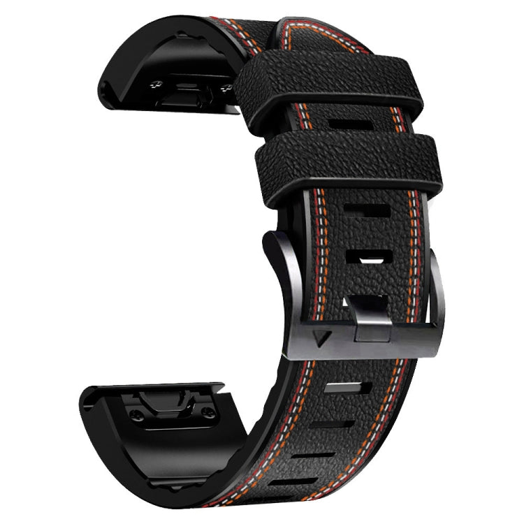 For Garmin Fenix 7 Tricolor Stitching Silicone Leather Watch Band(Black) by bashfashion