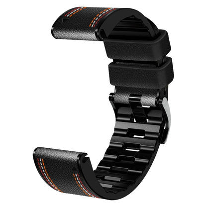 For Garmin Fenix 7 Tricolor Stitching Silicone Leather Watch Band(Black) by bashfashion