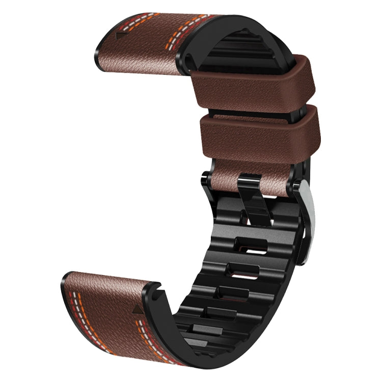 For Garmin Fenix 7 Tricolor Stitching Silicone Leather Watch Band(Coffee) by bashfashion