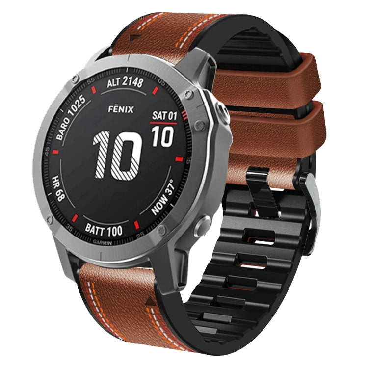 For Garmin Fenix 7 Tricolor Stitching Silicone Leather Watch Band(Brown) by bashfashion