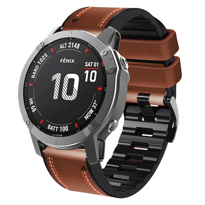 For Garmin Fenix 7 Tricolor Stitching Silicone Leather Watch Band(Brown) by bashfashion