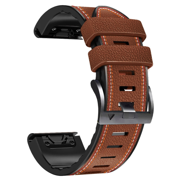 For Garmin Fenix 7 Tricolor Stitching Silicone Leather Watch Band(Brown) by bashfashion