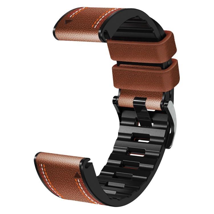 For Garmin Fenix 7 Tricolor Stitching Silicone Leather Watch Band(Brown) by bashfashion