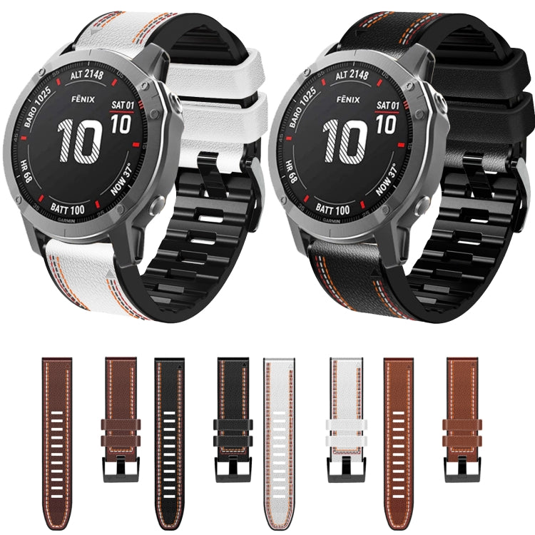 For Garmin Fenix 7 Tricolor Stitching Silicone Leather Watch Band(Brown) by bashfashion