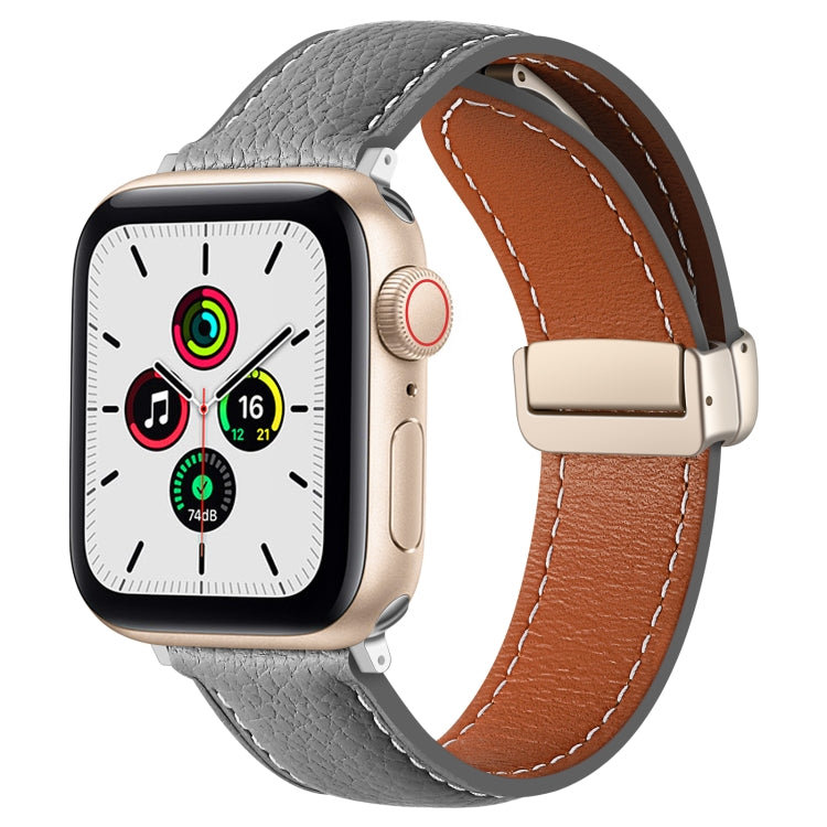 Folding Buckle Genuine Leather Watch Band for Apple Watch Ultra 49mm / Series 8&7 45mm / SE 2&6&SE&5&4 44mm / 3&2&1 42mm(Nebula Ash) by bashfashion