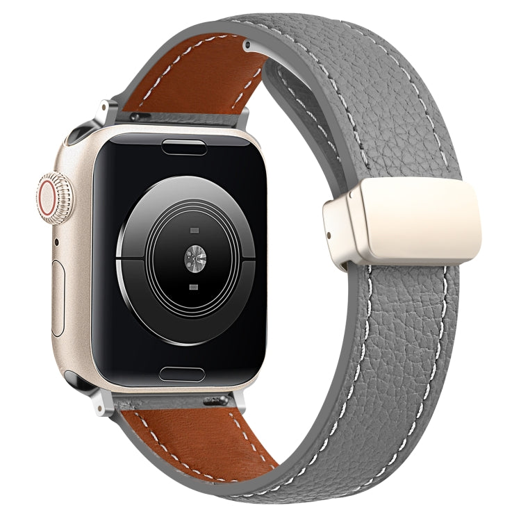 Folding Buckle Genuine Leather Watch Band for Apple Watch Ultra 49mm / Series 8&7 45mm / SE 2&6&SE&5&4 44mm / 3&2&1 42mm(Nebula Ash) by bashfashion