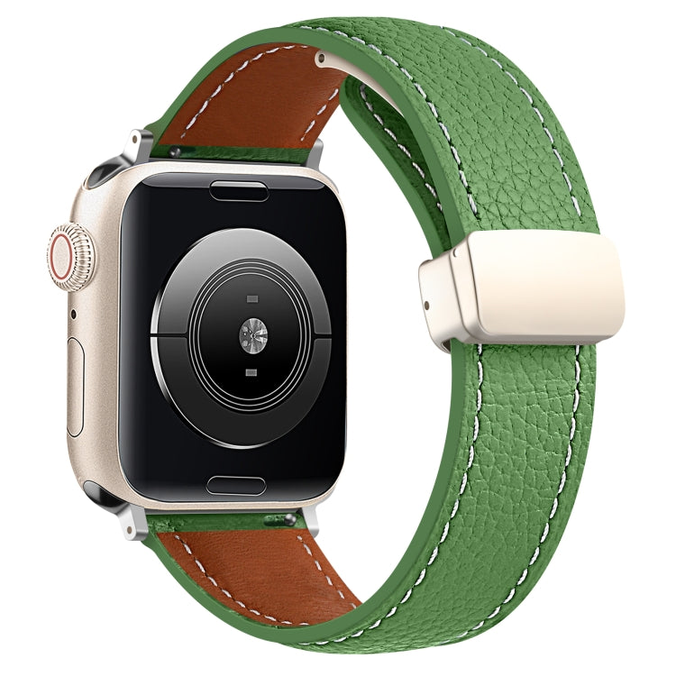 Folding Buckle Genuine Leather Watch Band for Apple Watch Ultra 49mm / Series 8&7 45mm / SE 2&6&SE&5&4 44mm / 3&2&1 42mm(Green) by bashfashion