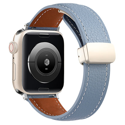 Folding Buckle Genuine Leather Watch Band for Apple Watch Ultra 49mm / Series 8&7 45mm / SE 2&6&SE&5&4 44mm / 3&2&1 42mm(Sky Cloud Blue) by bashfashion
