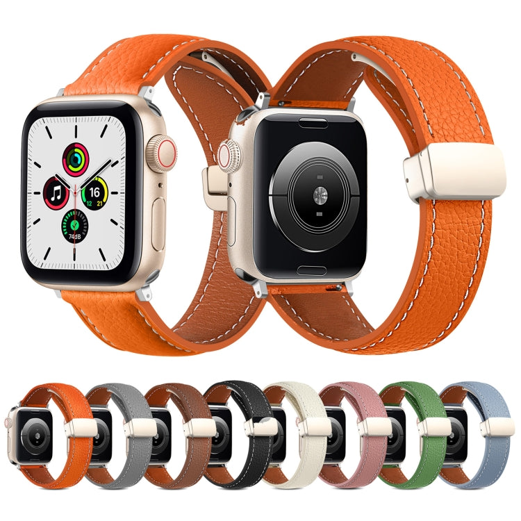 Folding Buckle Genuine Leather Watch Band for Apple Watch Ultra 49mm / Series 8&7 45mm / SE 2&6&SE&5&4 44mm / 3&2&1 42mm(Brown) by bashfashion