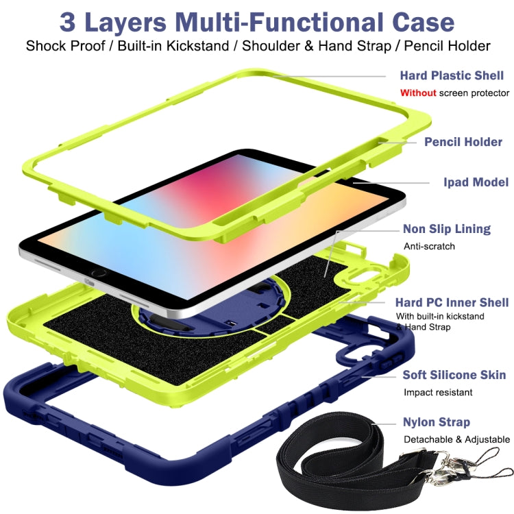 For iPad 2025 / 2022 360 Degree Rotation Shockproof Silicone + PC Tablet Case(Navy+Yellow Green) by bashfashion