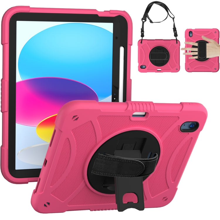 For iPad 10th 10.9 2022 Rotary Grab Silicone And PC Tablet Case(Rose Red) by bashfashion