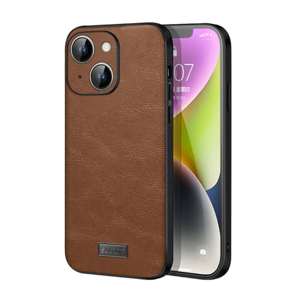 For iPhone 14 Plus SULADA Shockproof TPU + Handmade Leather Phone Case(Brown) by SULADA