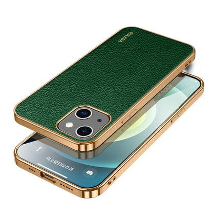 For iPhone 14 SULADA Shockproof TPU + Handmade Leather Phone Case(Green) by SULADA