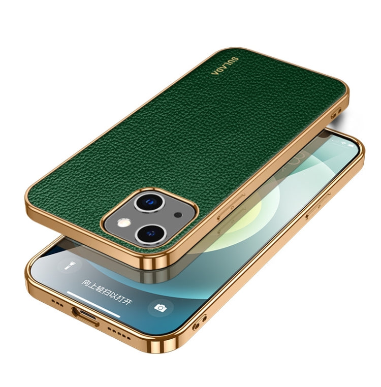For iPhone 14 Plus SULADA Shockproof TPU + Handmade Leather Phone Case(Green) by SULADA