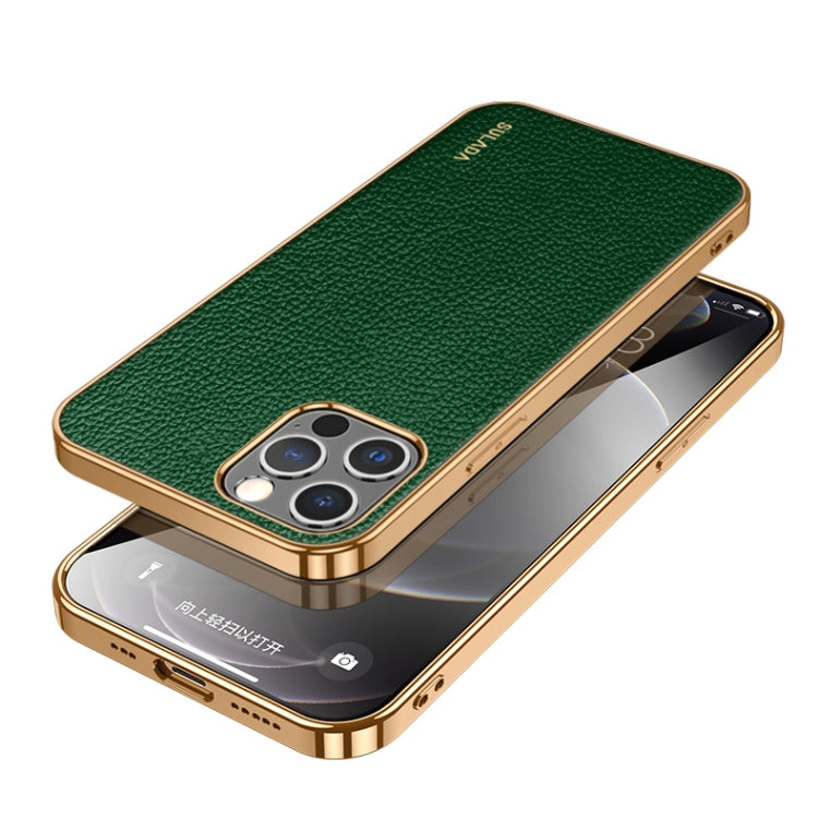 For iPhone 14 Pro SULADA Shockproof TPU + Handmade Leather Phone Case(Green) by SULADA