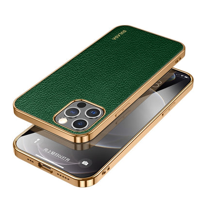 For iPhone 14 Pro Max SULADA Shockproof TPU + Handmade Leather Phone Case(Green) by SULADA
