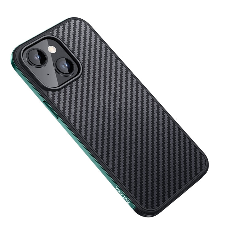 For iPhone 14 SULADA Carbon Fiber Textured Shockproof Metal + TPU Frame Case(Dark Green) by SULADA