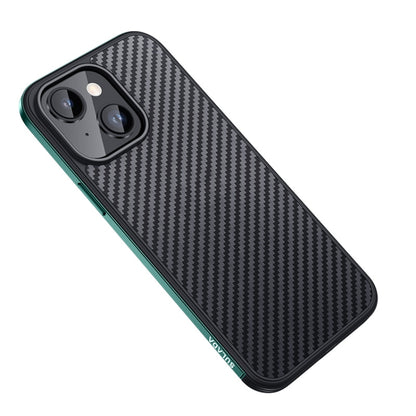 For iPhone 14 SULADA Carbon Fiber Textured Shockproof Metal + TPU Frame Case(Dark Green) by SULADA