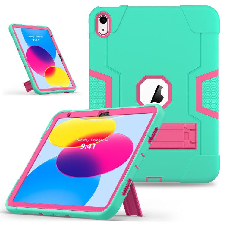 For iPad 2025 / 2022 Contrast Color Silicone + PC Tablet Case with Holder(Mint Green Rose Red) by bashfashion