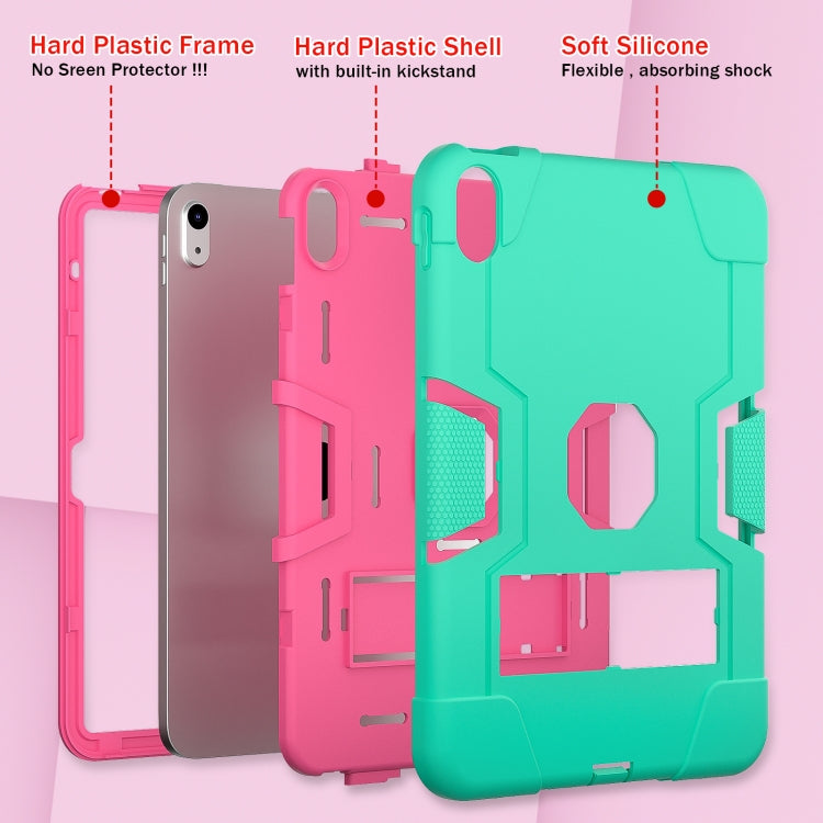 For iPad 2025 / 2022 Contrast Color Silicone + PC Tablet Case with Holder(Mint Green Rose Red) by bashfashion
