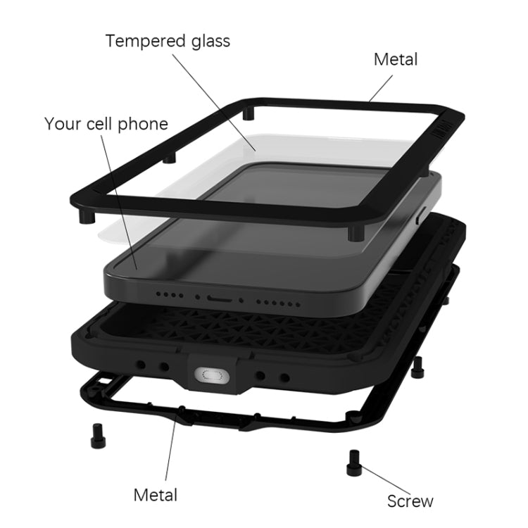 For iPhone 14 Plus LOVE MEI Metal Shockproof Life Waterproof Dustproof Phone Case(Black) by LOVE MEI