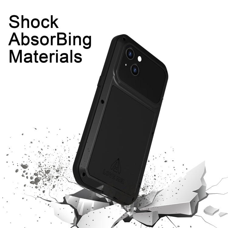 For iPhone 14 Plus LOVE MEI Metal Shockproof Life Waterproof Dustproof Phone Case(Black) by LOVE MEI